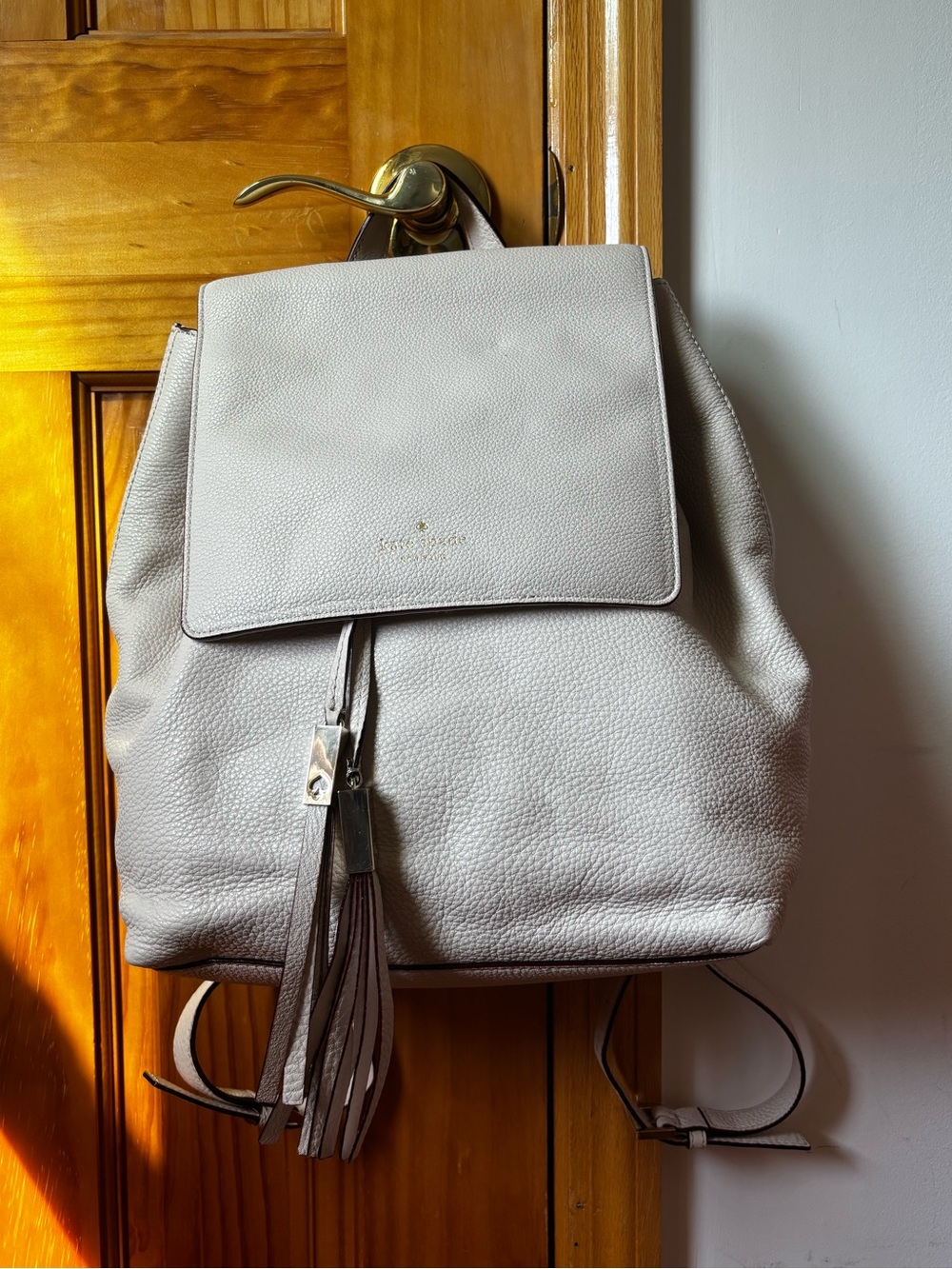 kate spade Pebbled Leather Backpack in Light Gray-Taupe